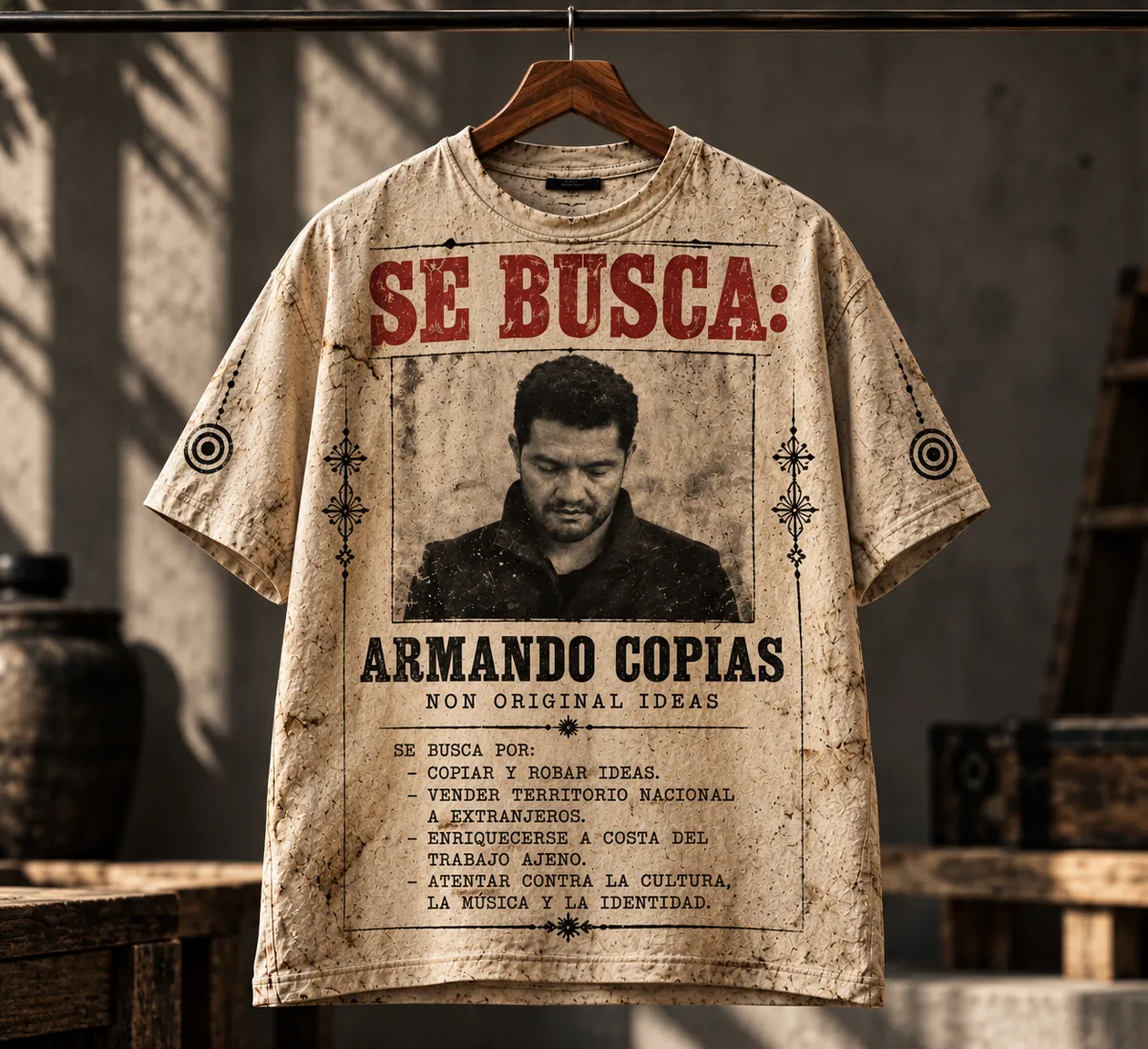 Se Busca: Armando Copias — playera Non Original Ideas de Radio Tunco, frente